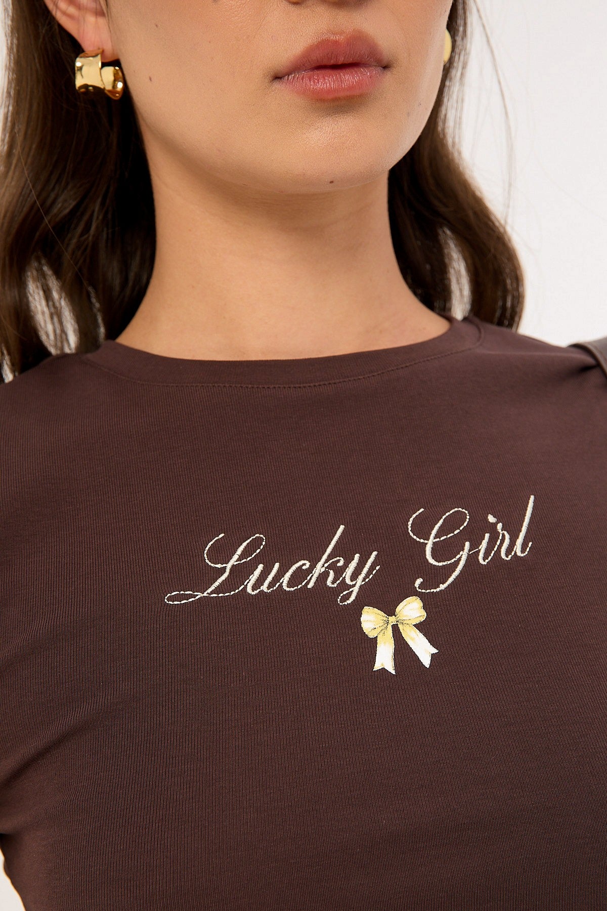 Luck & Trouble Lucky Girl  Baby Tee Brown - Image 7