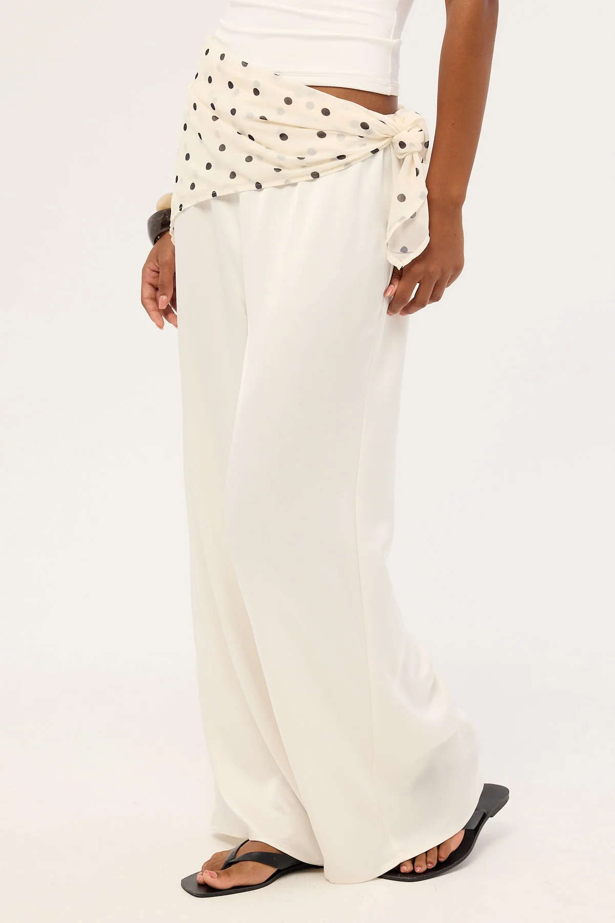 Luck & Trouble Lune Satin Mid Rise Pant Off-White - Image 3