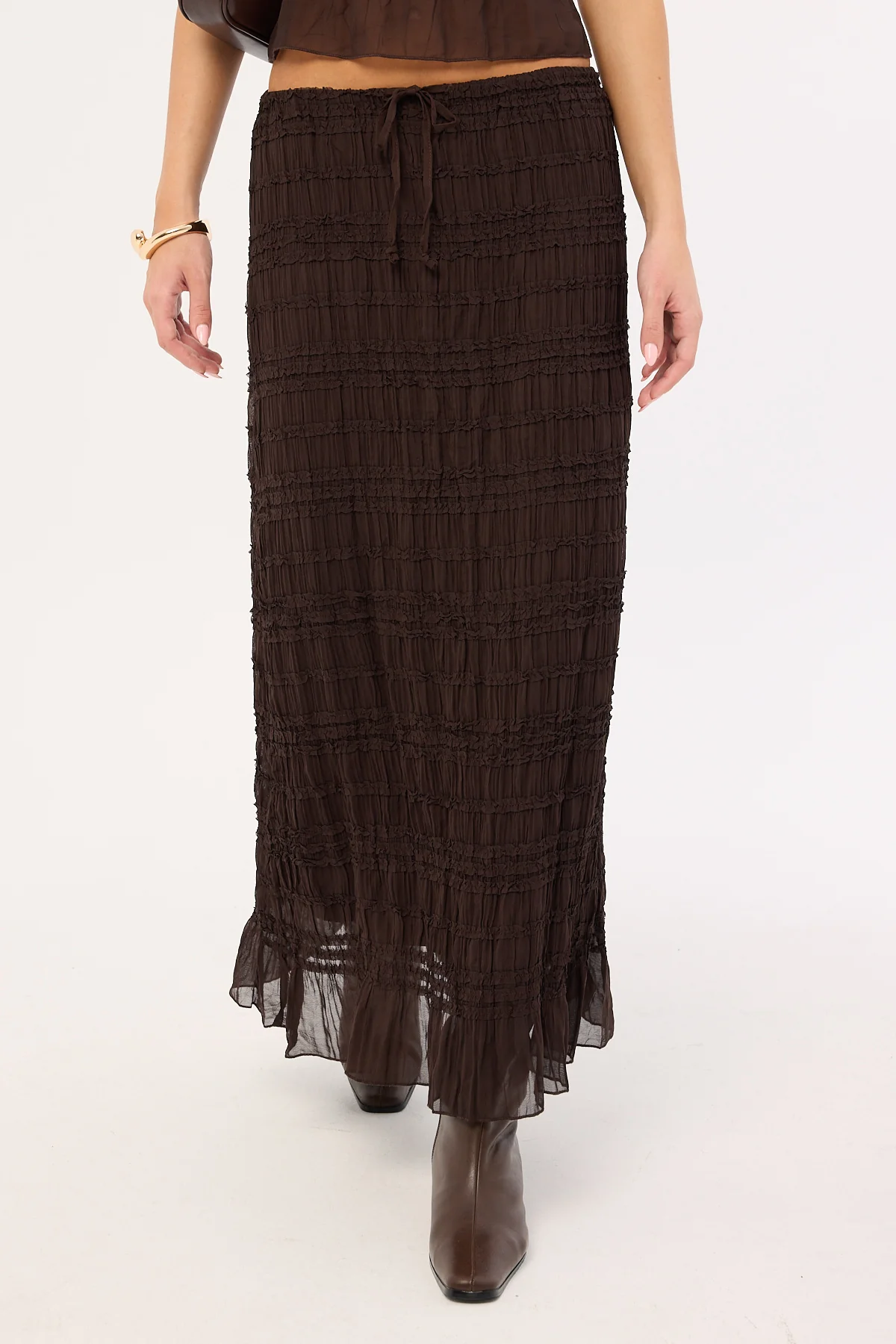 Luck & Trouble Marisole Gathered Maxi Skirt Choc - Image 2