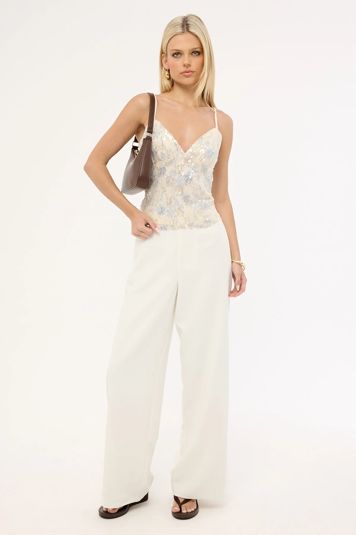 Luck & Trouble Mila Sequin Cami Top Cream - Image 2
