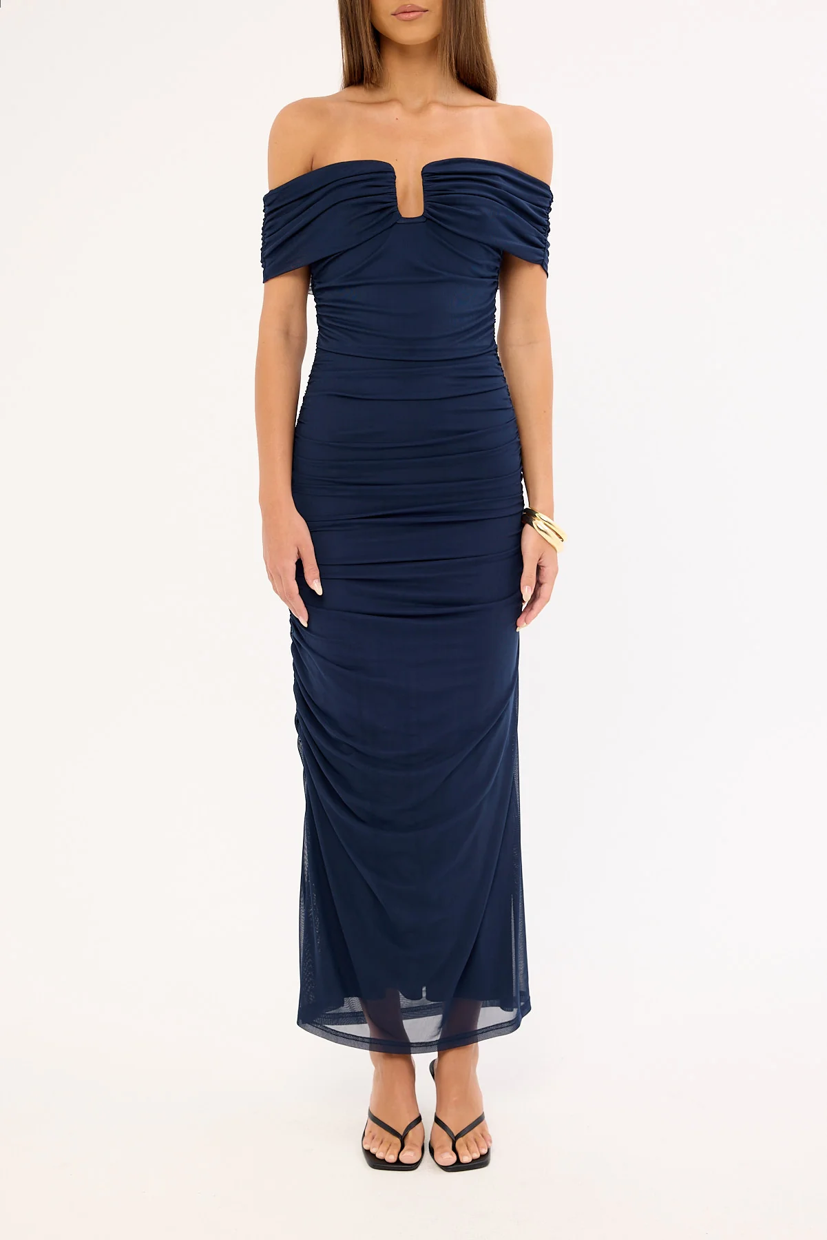 Luck & Trouble Millie Mesh Midi Dress Navy - Image 6