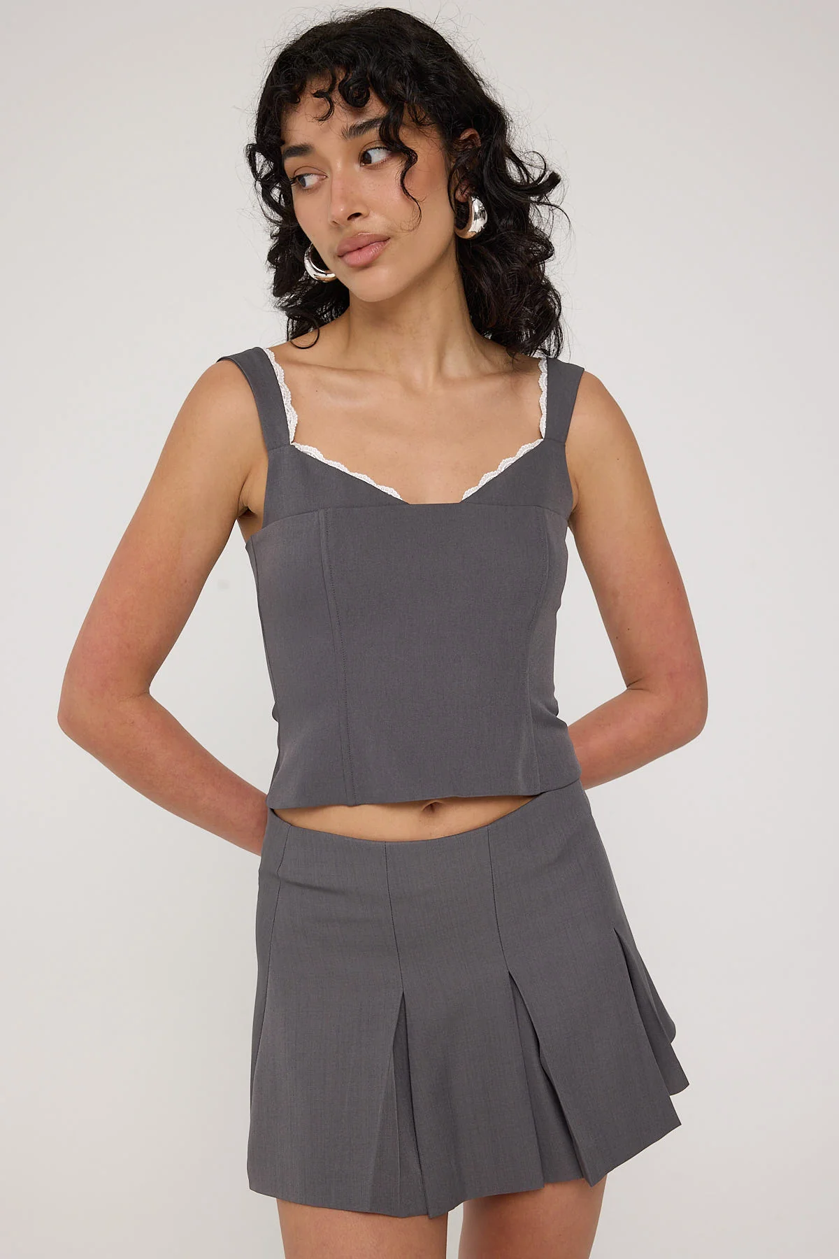 Luck & Trouble Model Me Lace Back Corset Top Dark Grey