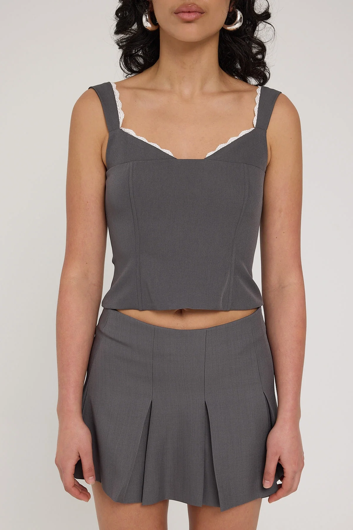 Luck & Trouble Model Me Lace Back Corset Top Dark Grey - Image 7
