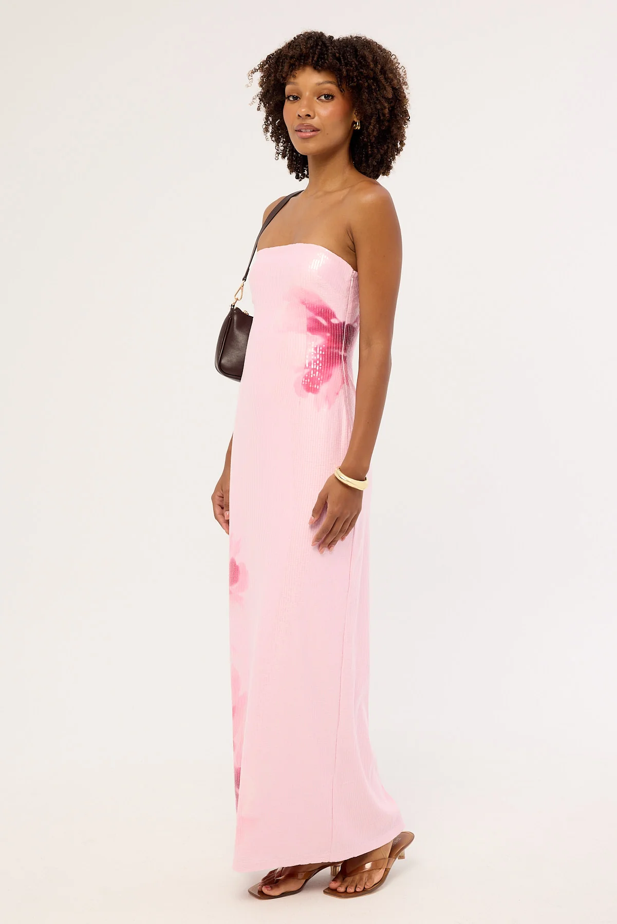 Luck & Trouble Peony Sequin Maxi Dress Pink Print - Image 3