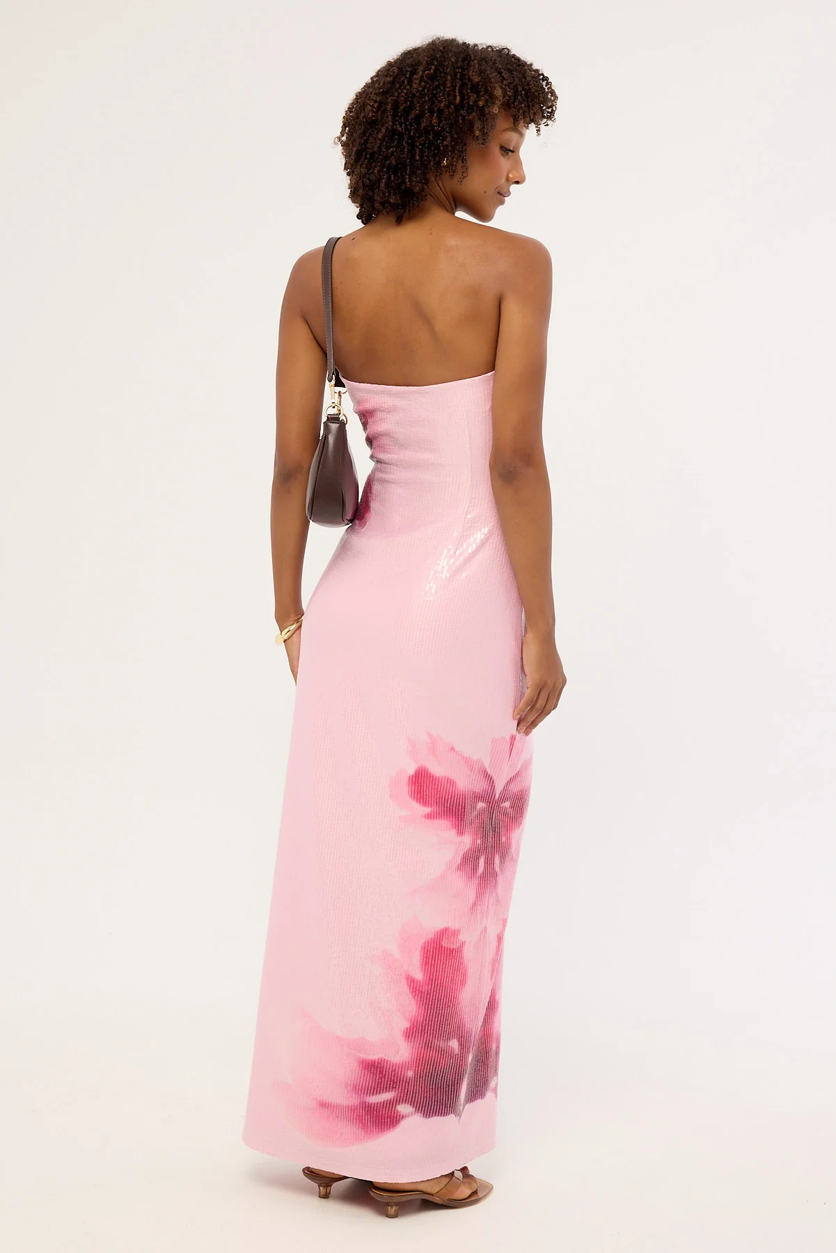 Luck & Trouble Peony Sequin Maxi Dress Pink Print - Image 4