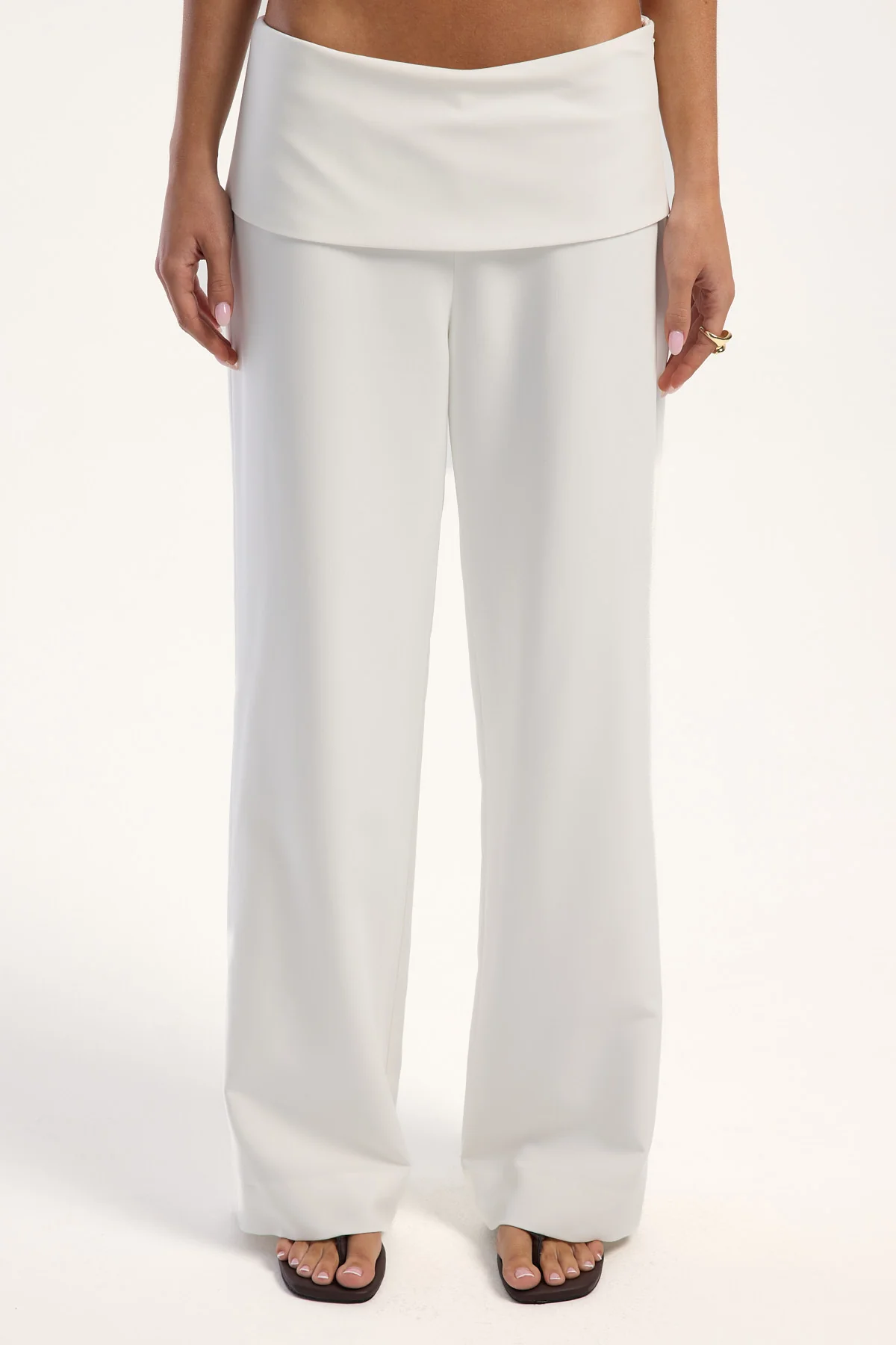 Luck & Trouble Remi Mid Rise Fold Pant White - Image 6