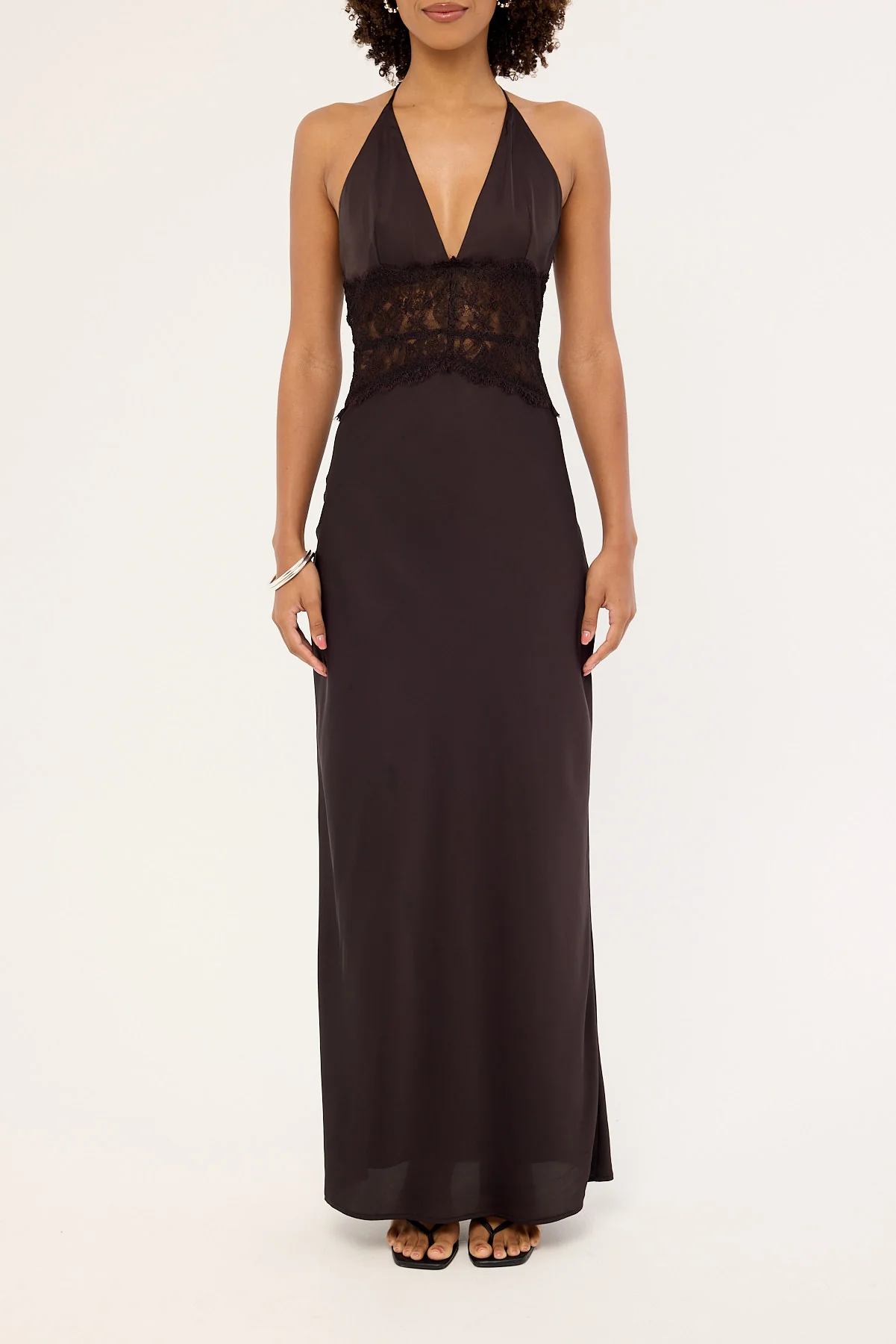 Luck & Trouble Rietta Lace Halter Maxi Dress Dark Brown - Image 7