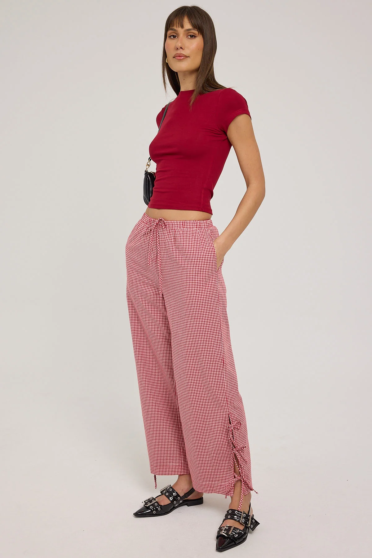 Luck & Trouble Sweet Ruby Gingham Bow Pants Red Gingham - Image 3