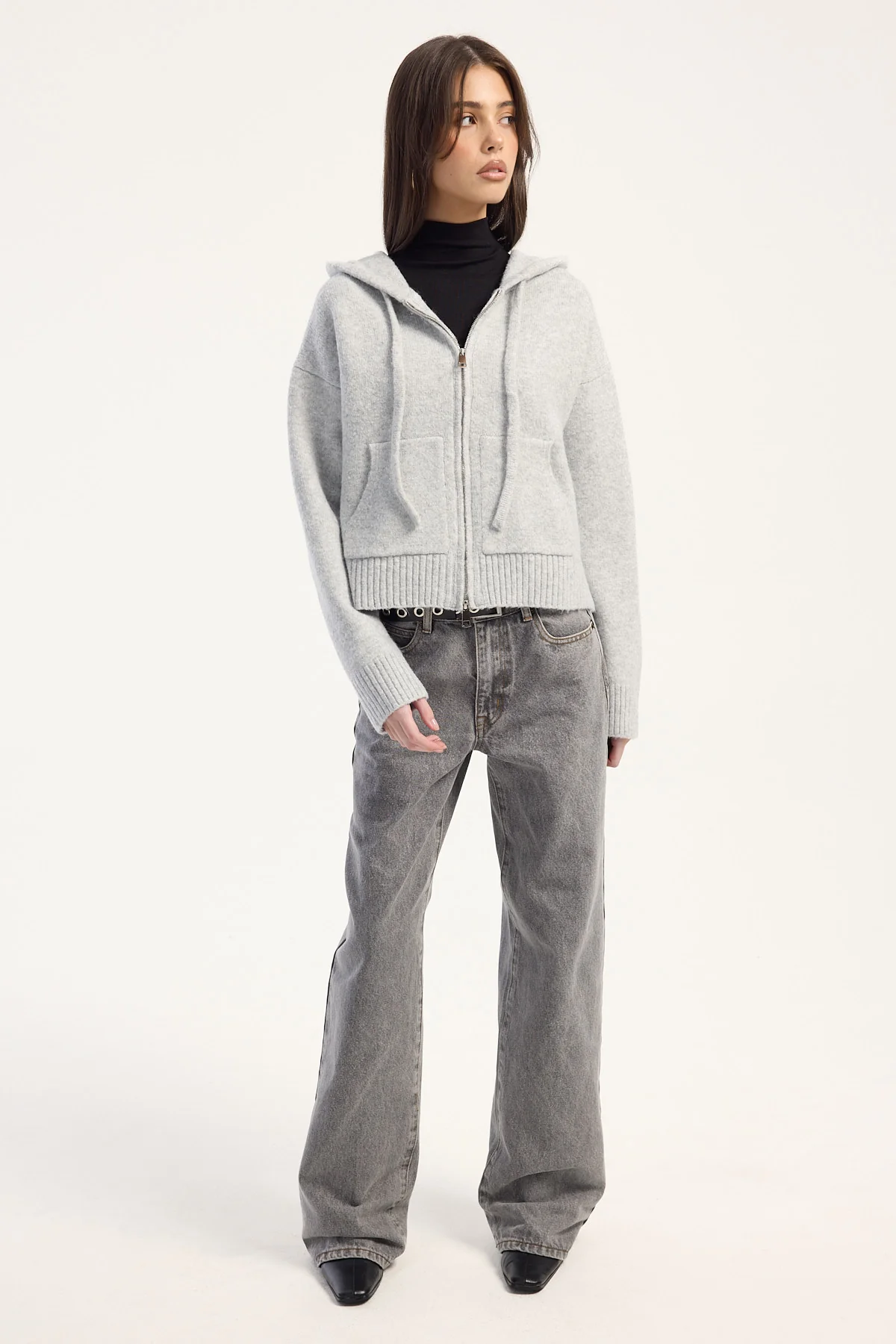 Luck & Trouble Zola Knit Zip Thru Grey Marle - Image 2