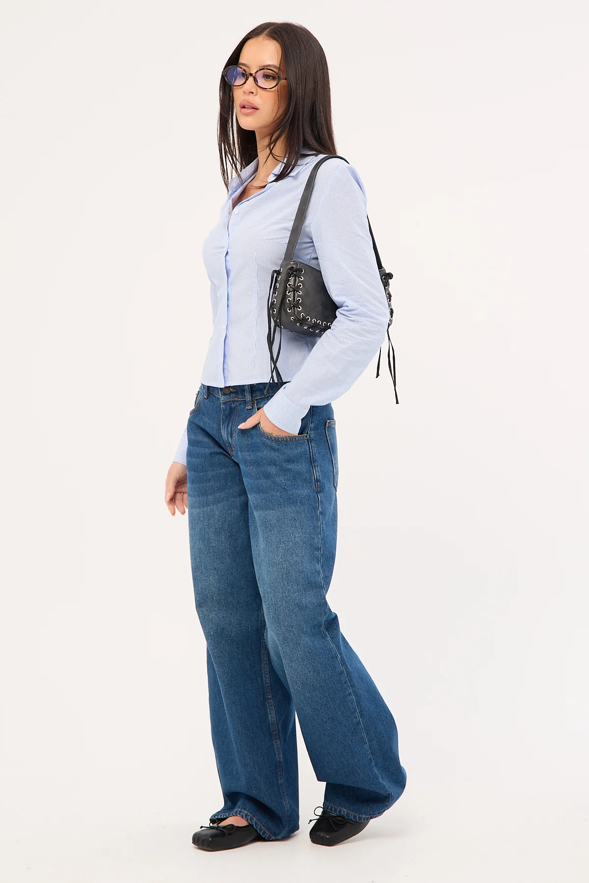 Motel Roomy Extra Wide Low Rise Jean Mid Blue Denim - Image 4
