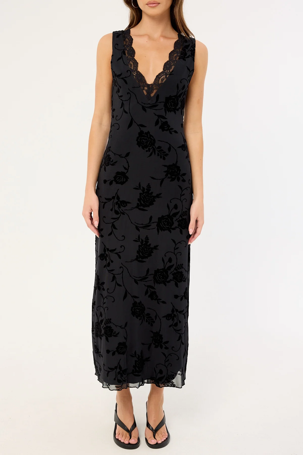 Motel Saga Midi Dress Rose Flock Black - Image 6