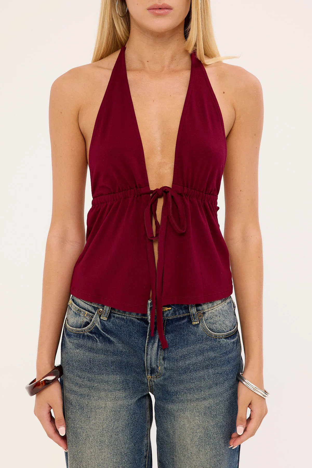 Motel Yiva Top Jersey Burgundy - Image 6