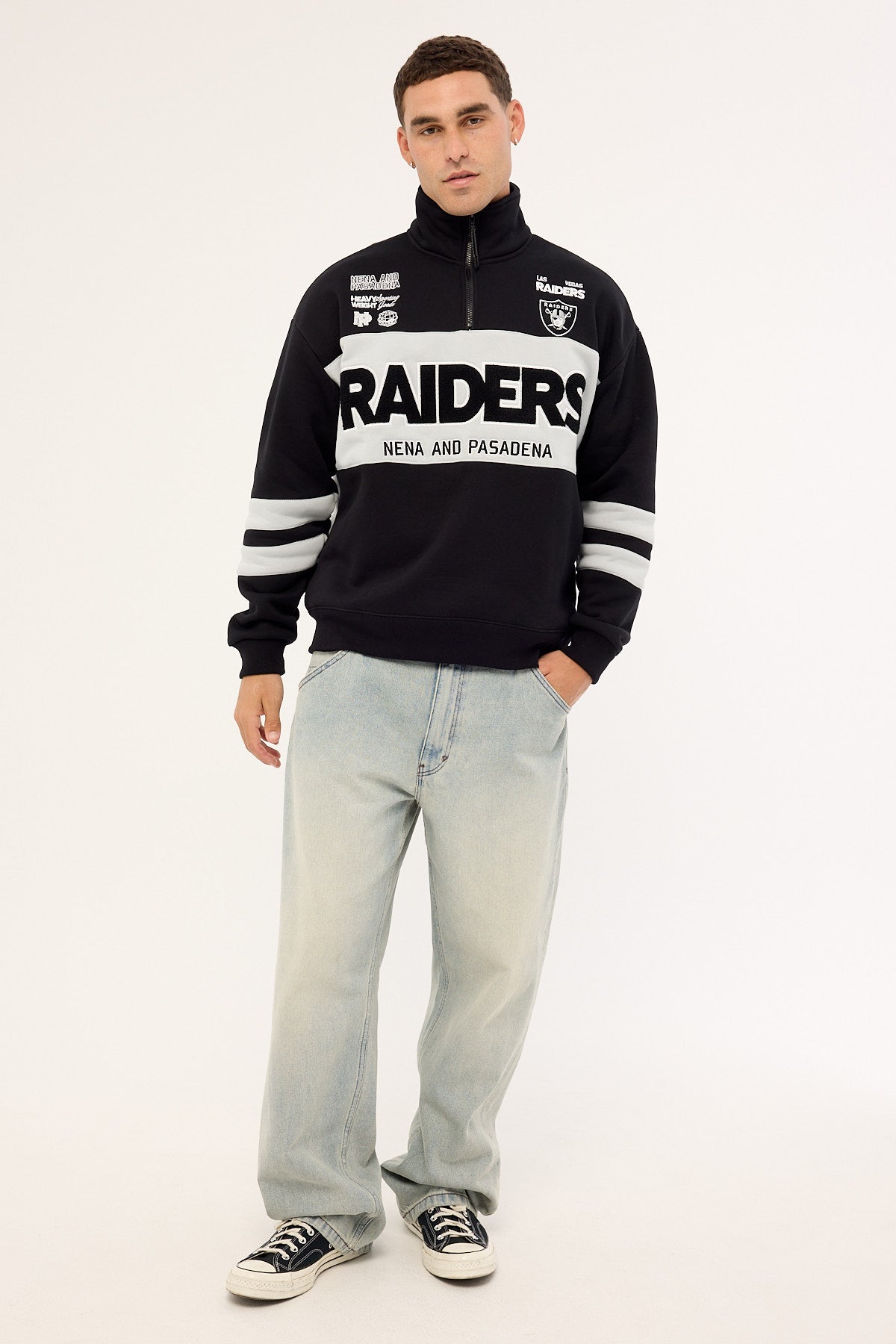 Nena & Pasadena Raiders Panel Pullover 1/4 Zip Jet Black/Silver - Image 2