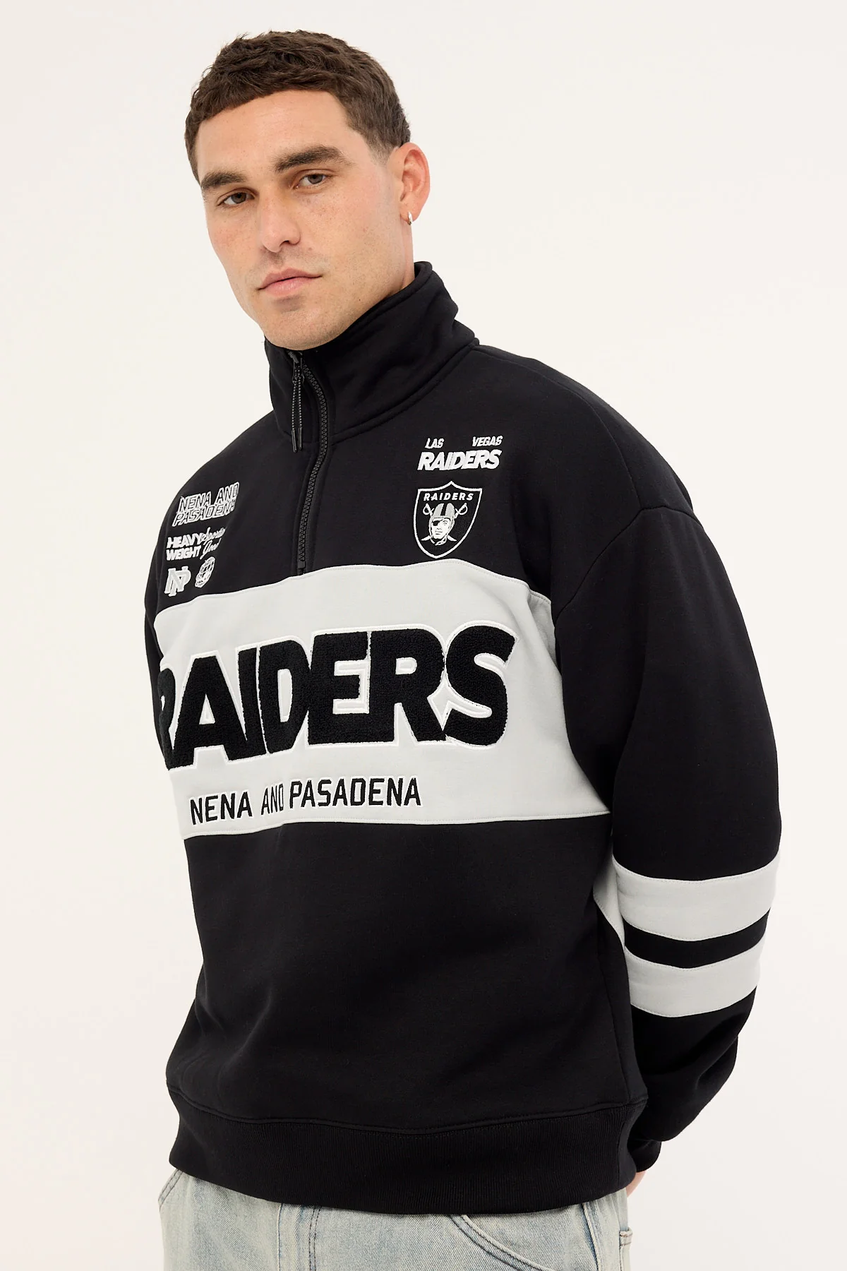 Nena & Pasadena Raiders Panel Pullover 1/4 Zip Jet Black/Silver - Image 4