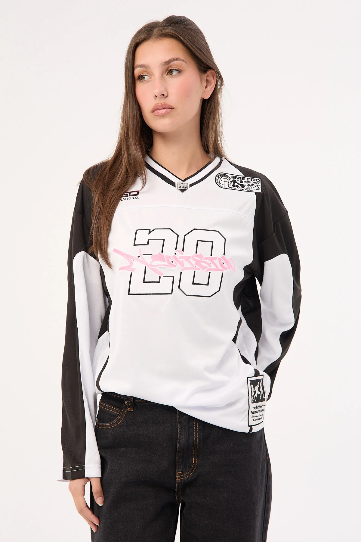 Neovision Absolution V Neck Long Sleeve Jersey Tee White / Black - Image 3