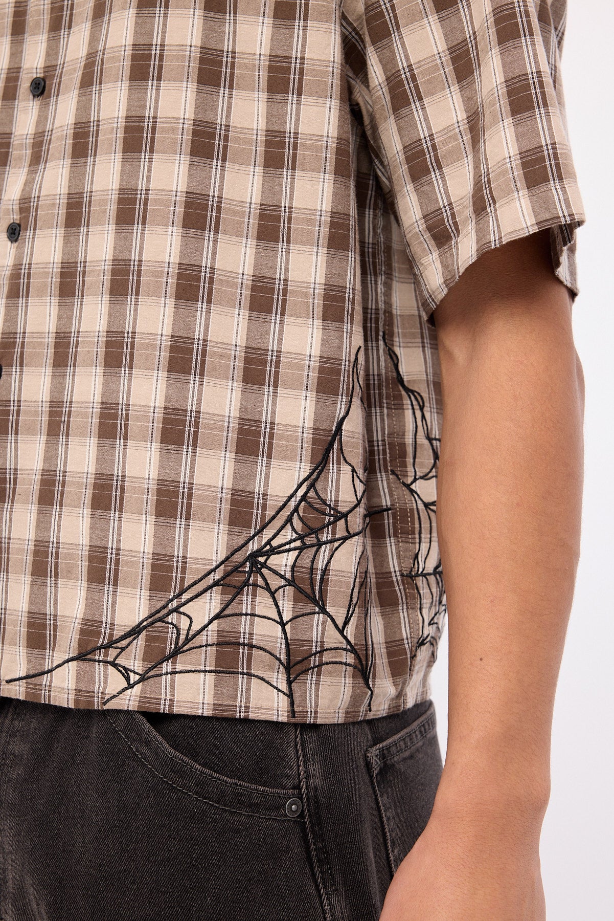 Neovision Arachnid Oversize Cropped Shirt Brown/Taupe Check - Image 9