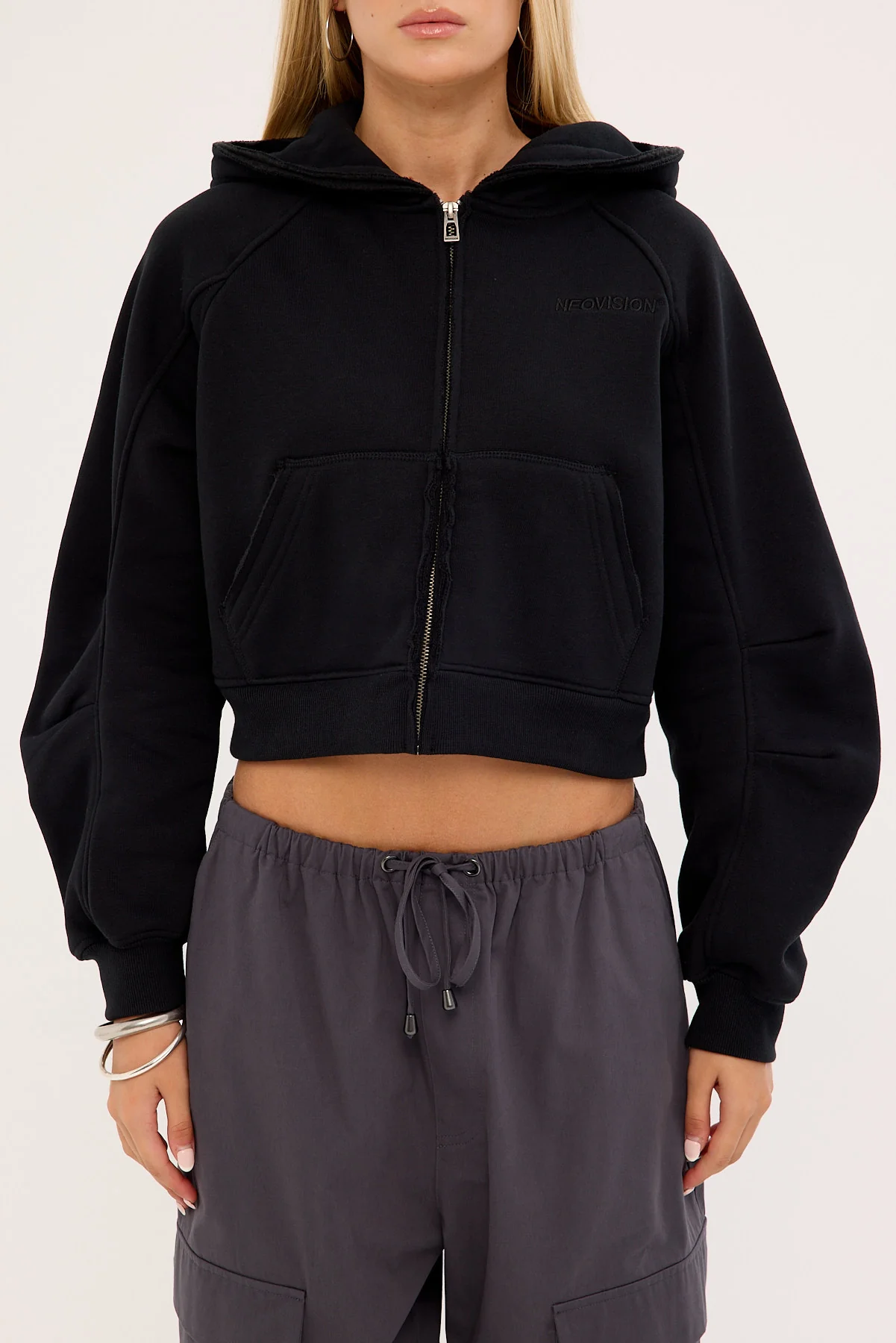 Neovision Control Cropped Zip Through Hoodie Black - Image 9