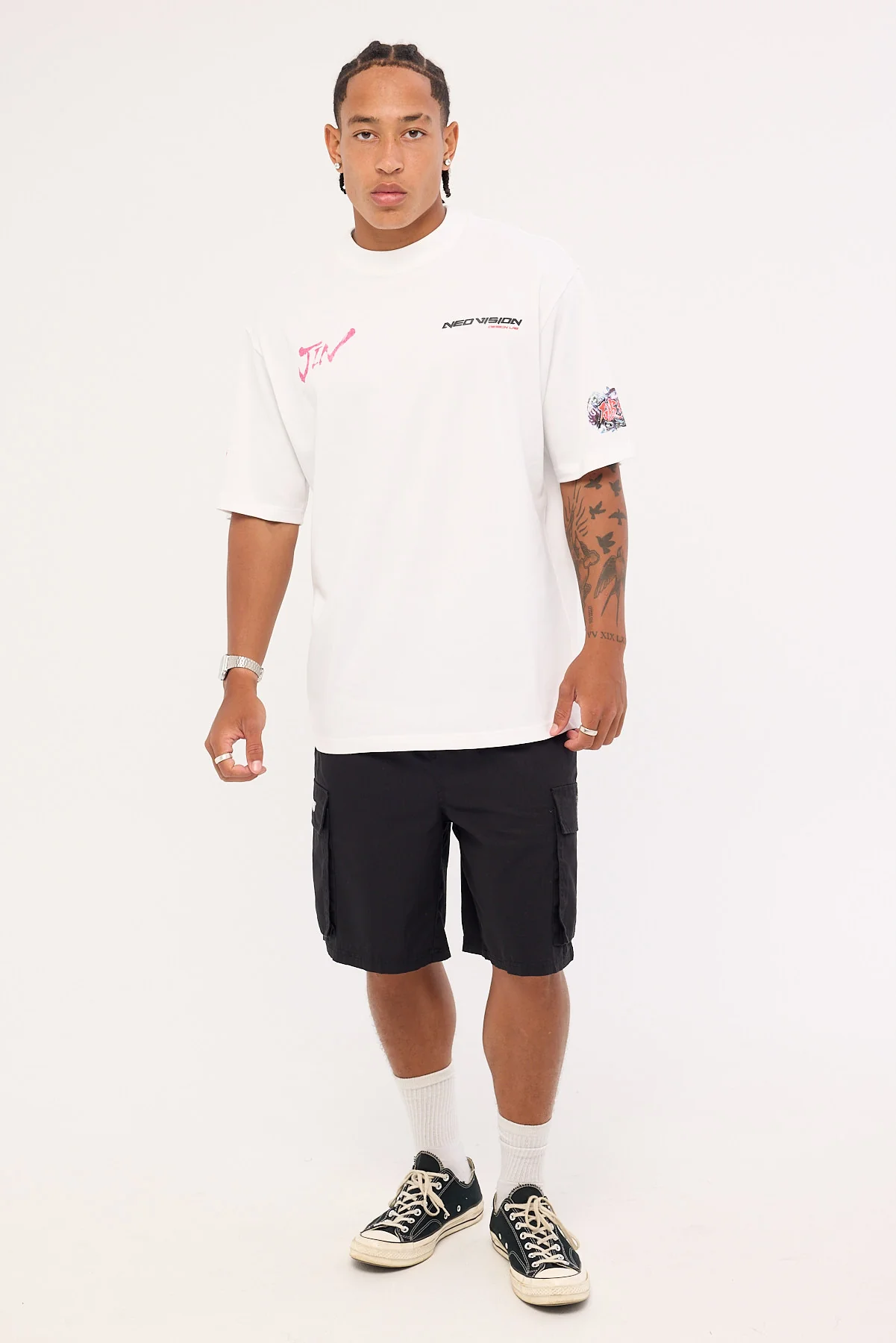 Neovision Devil Jin Graffiti Cargo Shorts Black - Image 2