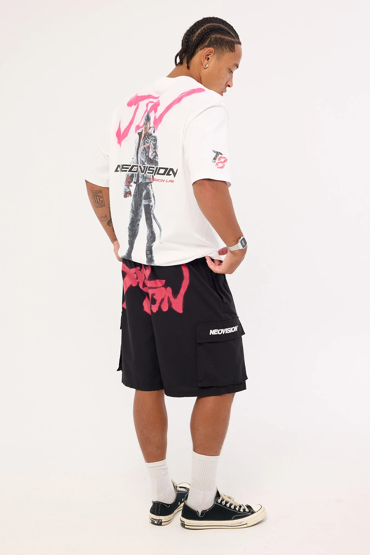 Neovision Devil Jin Graffiti Cargo Shorts Black - Image 6