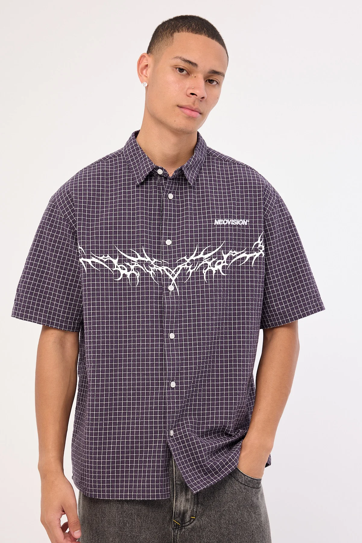 Neovision Echoes Oversize Shirt Purple Check - Image 3