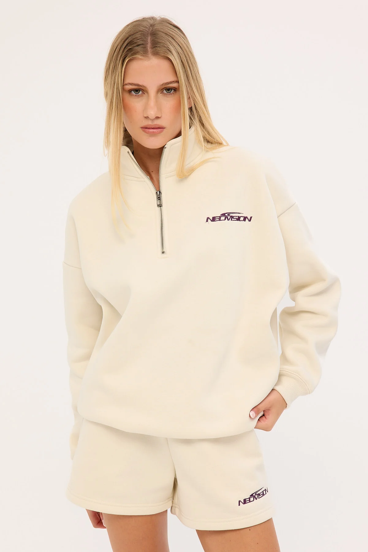 Neovision Hunt Relaxed Quarter Zip Crew Cream - Image 8