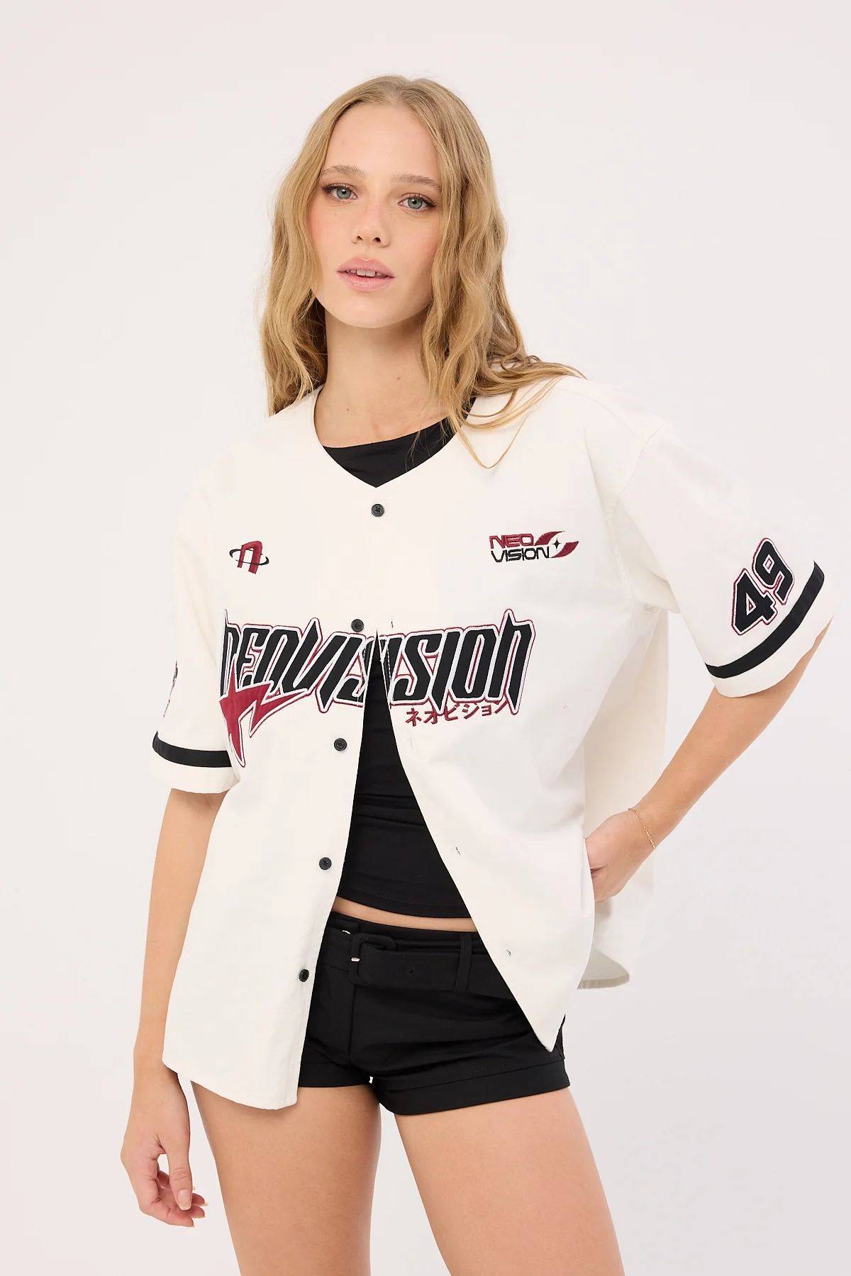 Neovision Innings Baseball Oversize Cropped Shirt Off White - Image 10