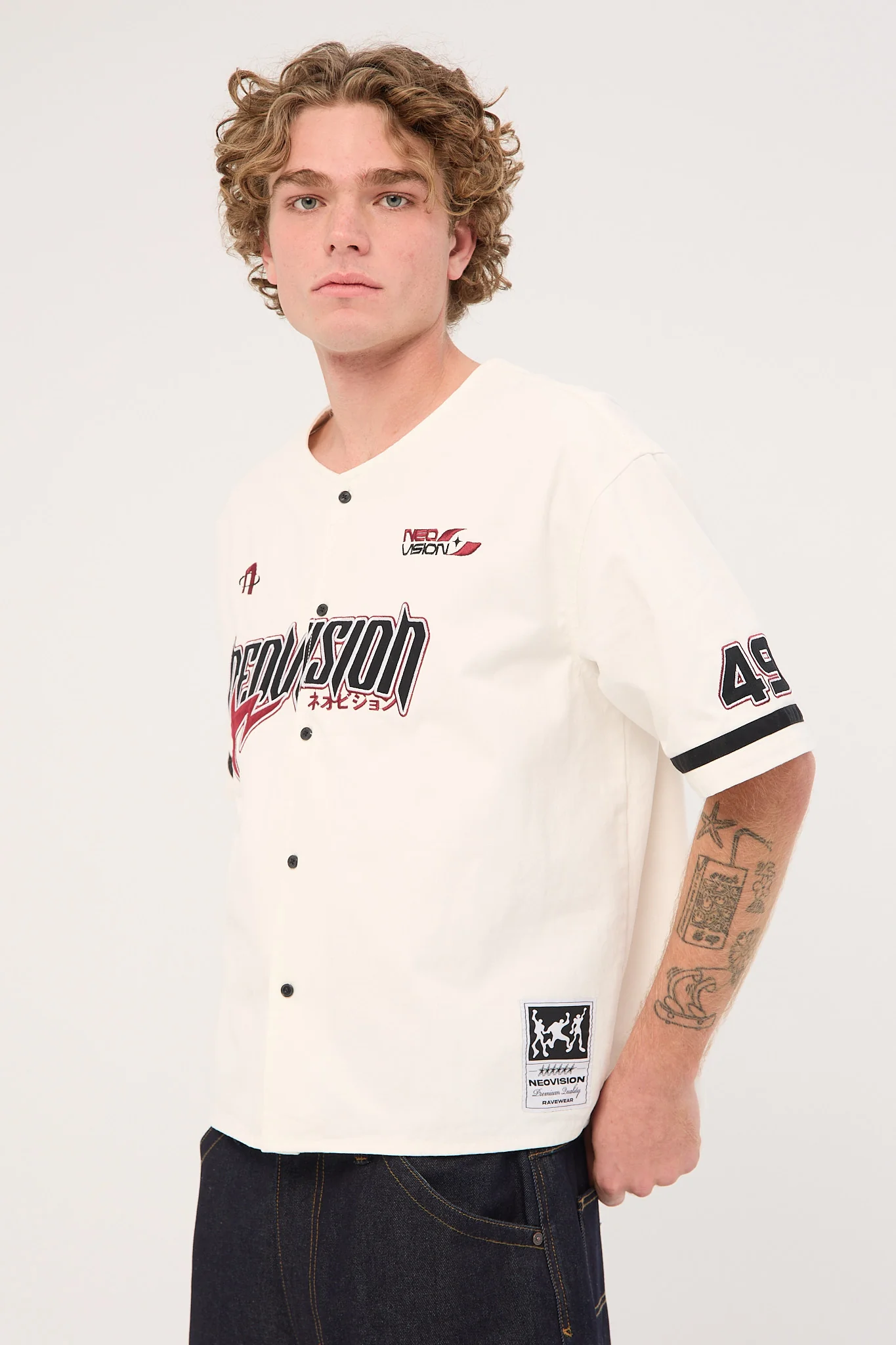 Neovision Innings Baseball Oversize Cropped Shirt Off White - Image 4