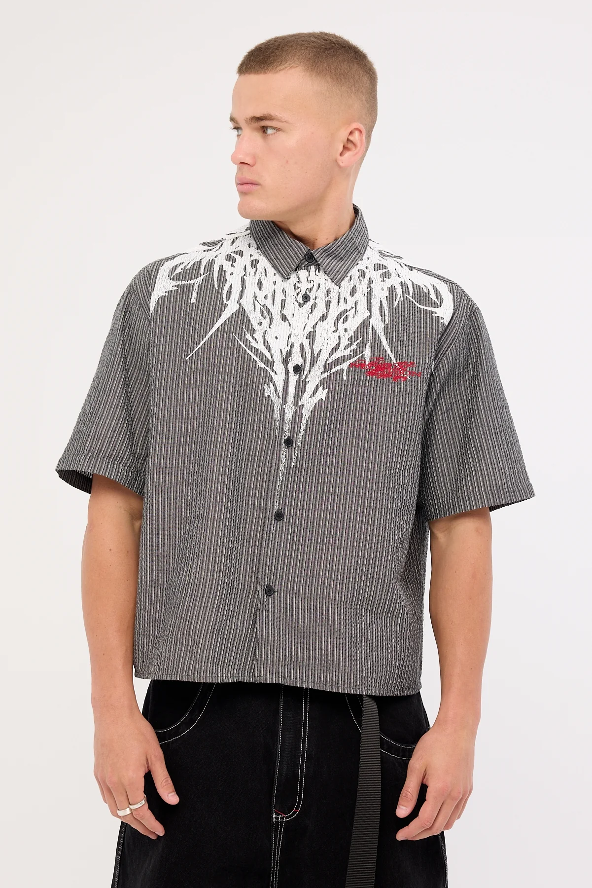 Neovision Ironfang Oversize Cropped Shirt Black/White Stripe - Image 3