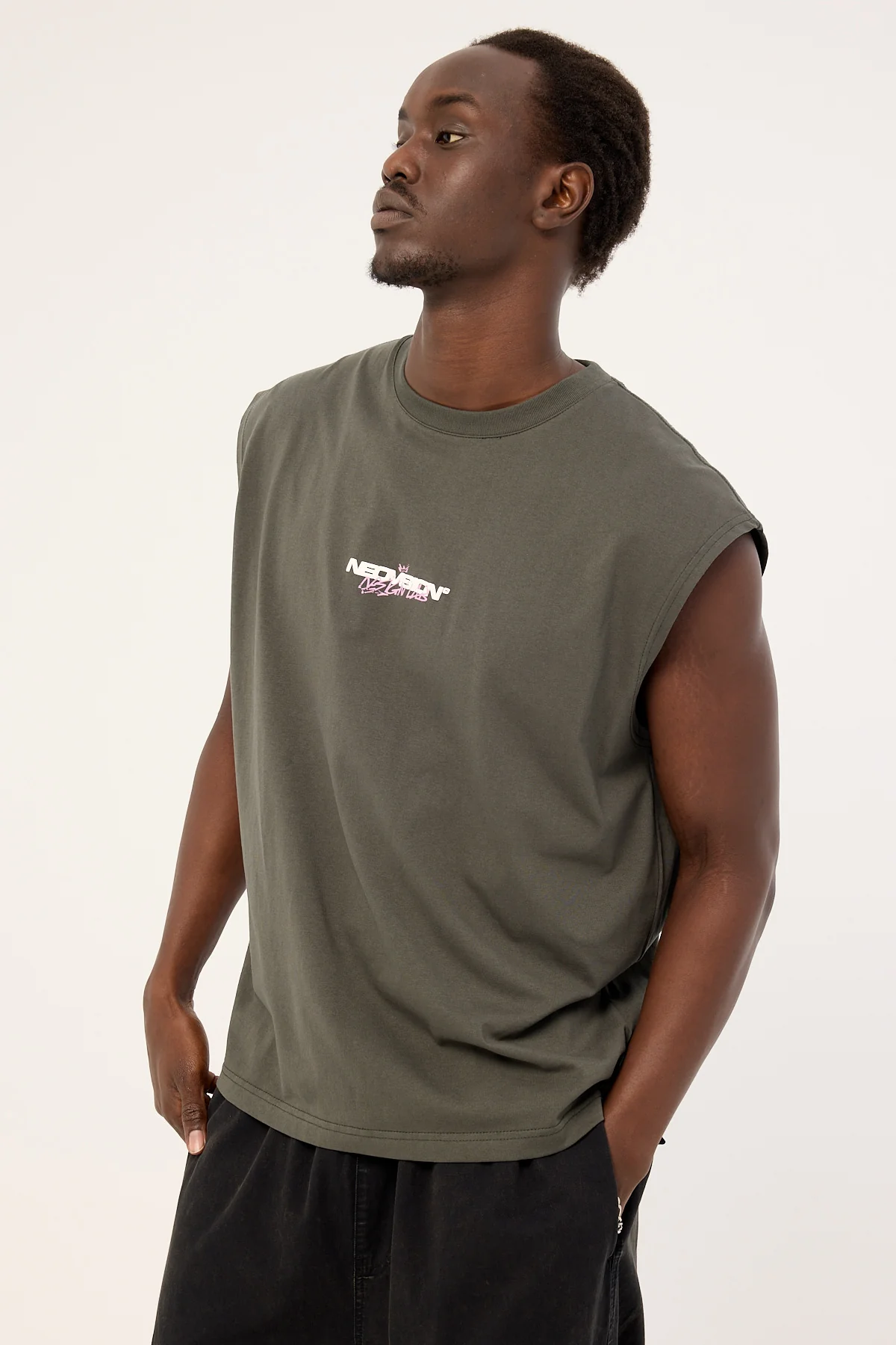 Neovision Mural Muscle Tank Dark Khaki - Image 5