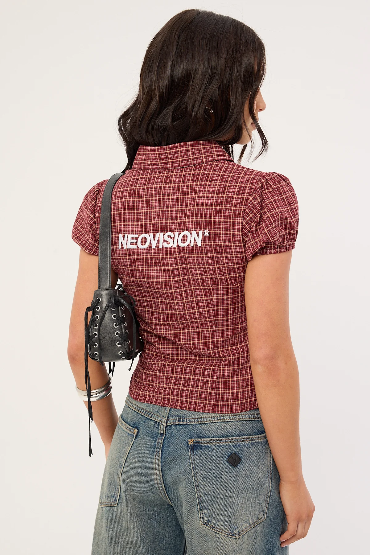 Neovision Nova Button Up Blouse Burgundy Check - Image 5