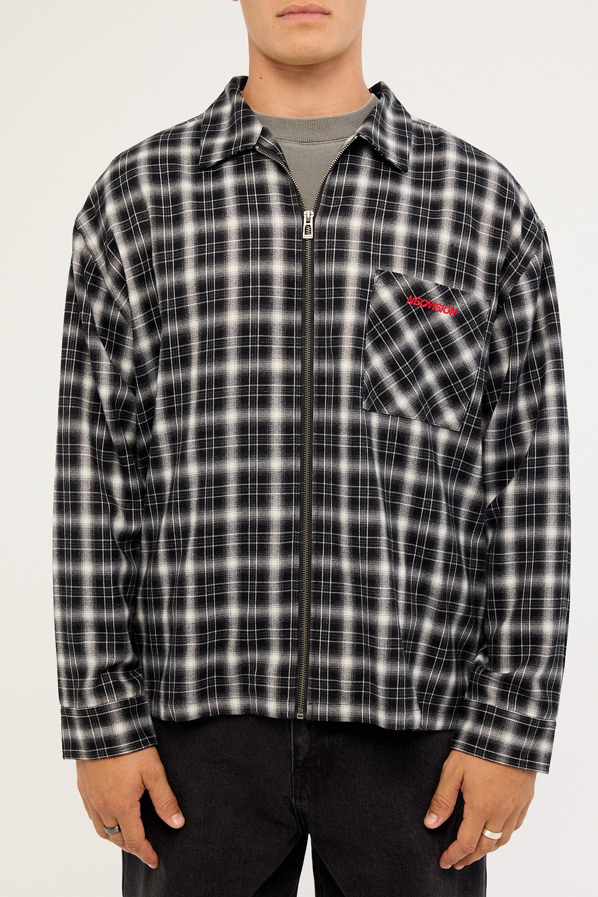 Neovision Nova Check Oversized Long Sleeve Shirt Black/Grey Check - Image 8