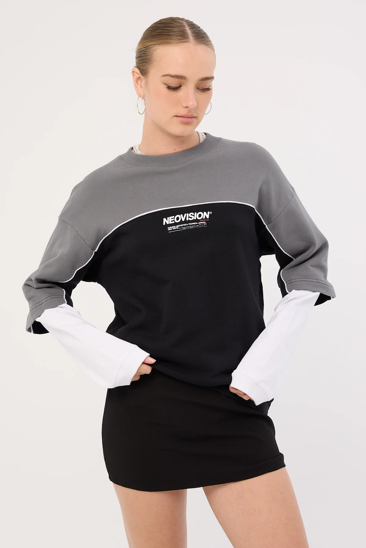 Neovision Nova Layered Long Sleeve Loopback Tee Night Black/Grey - Image 10