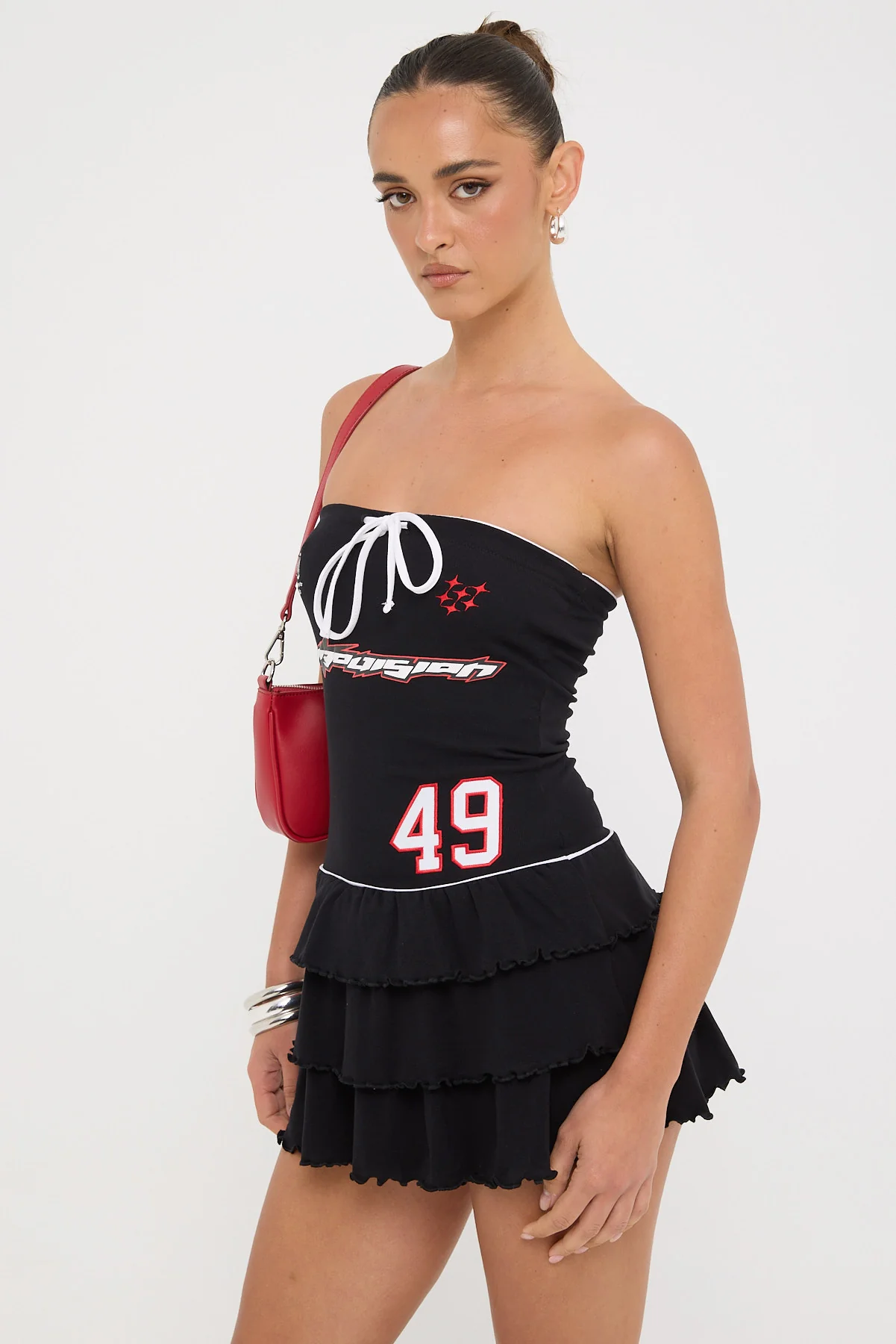Neovision Nuance Strapless Ruffle Mini Dress Black - Image 3
