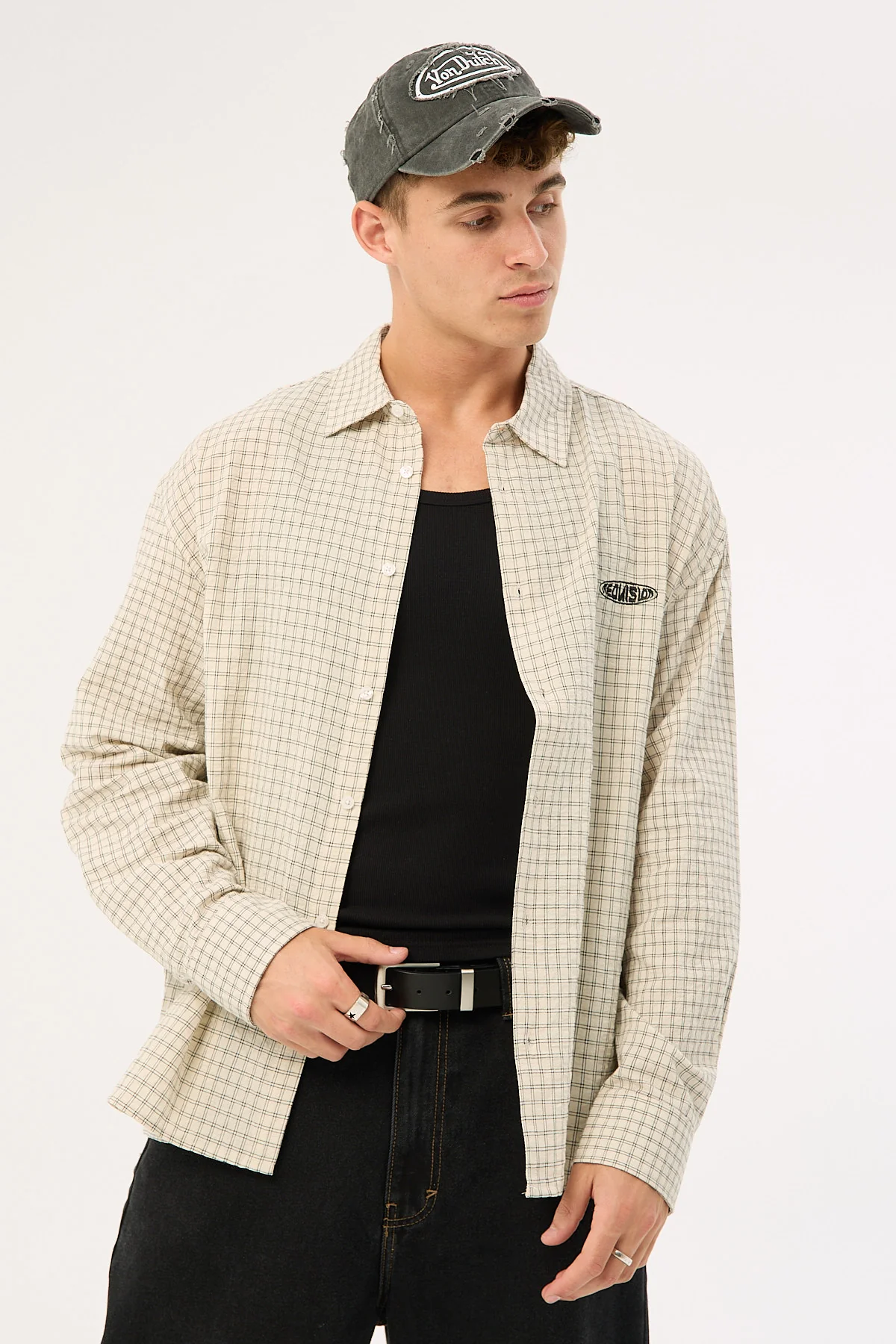 Neovision On Lock Oversize Long Sleeve Shirt White/Black Check - Image 4