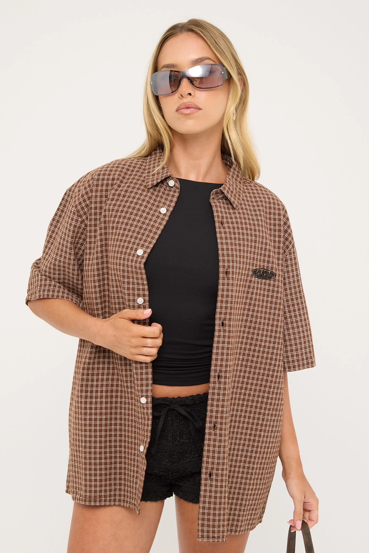 Neovision On Lock Oversize Shirt Brown Check - Image 5