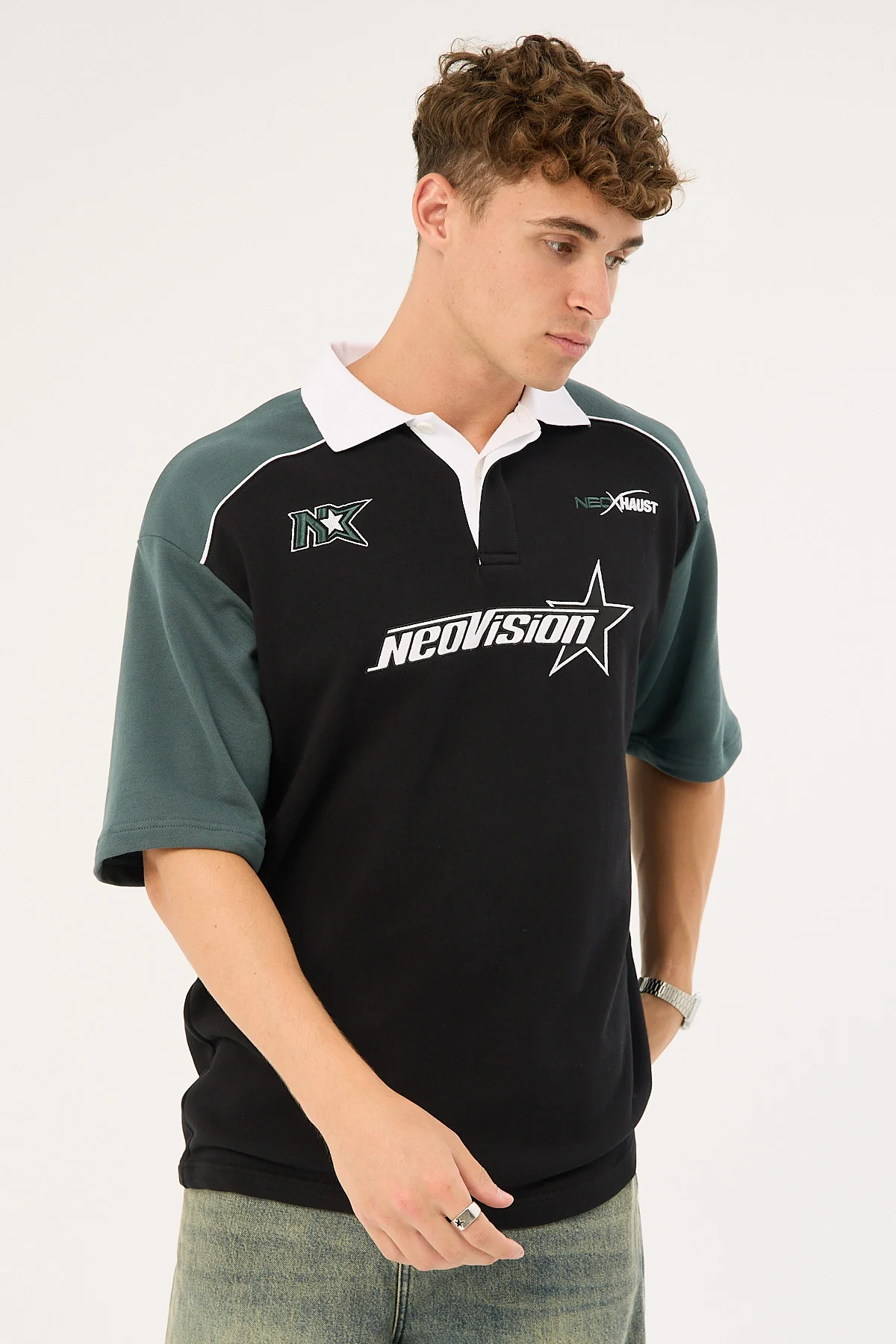 Neovision Rally Short Sleeve Rugby Polo Black/Teal - Image 2
