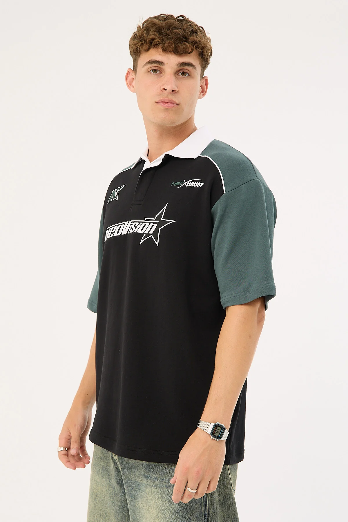 Neovision Rally Short Sleeve Rugby Polo Black/Teal - Image 3