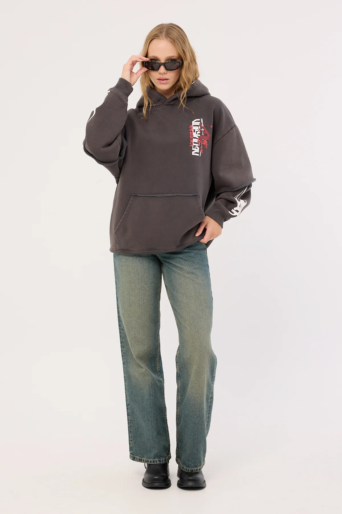 Neovision Riyu Sleeve Hoodie Sunfade Washed Black - Image 9