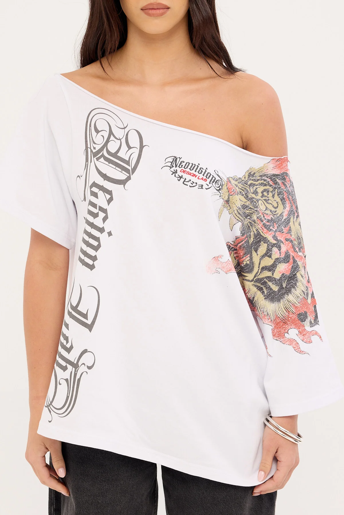 Neovision Savage Off Shoulder Relaxed Tee White - Image 6