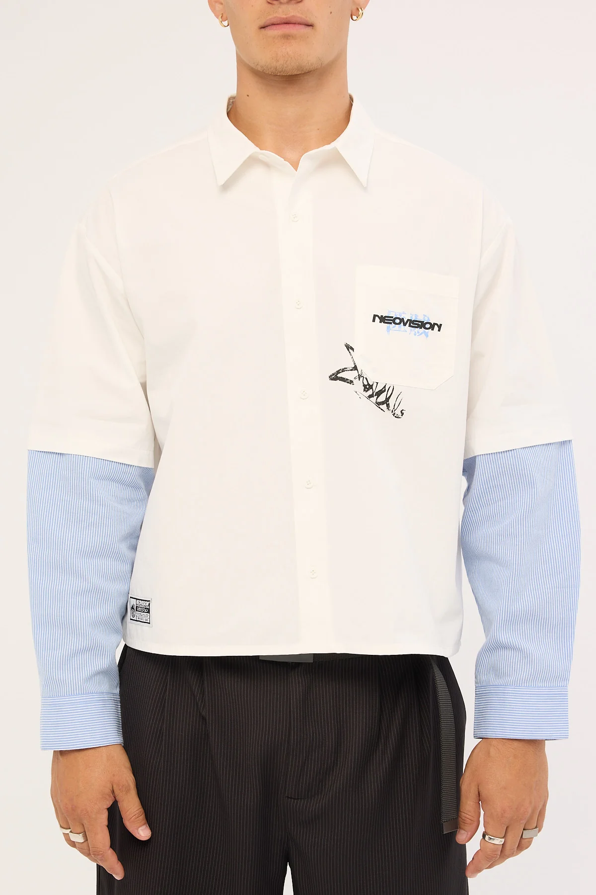 Neovision Smudge Cropped Long Sleeve Shirt White - Image 6