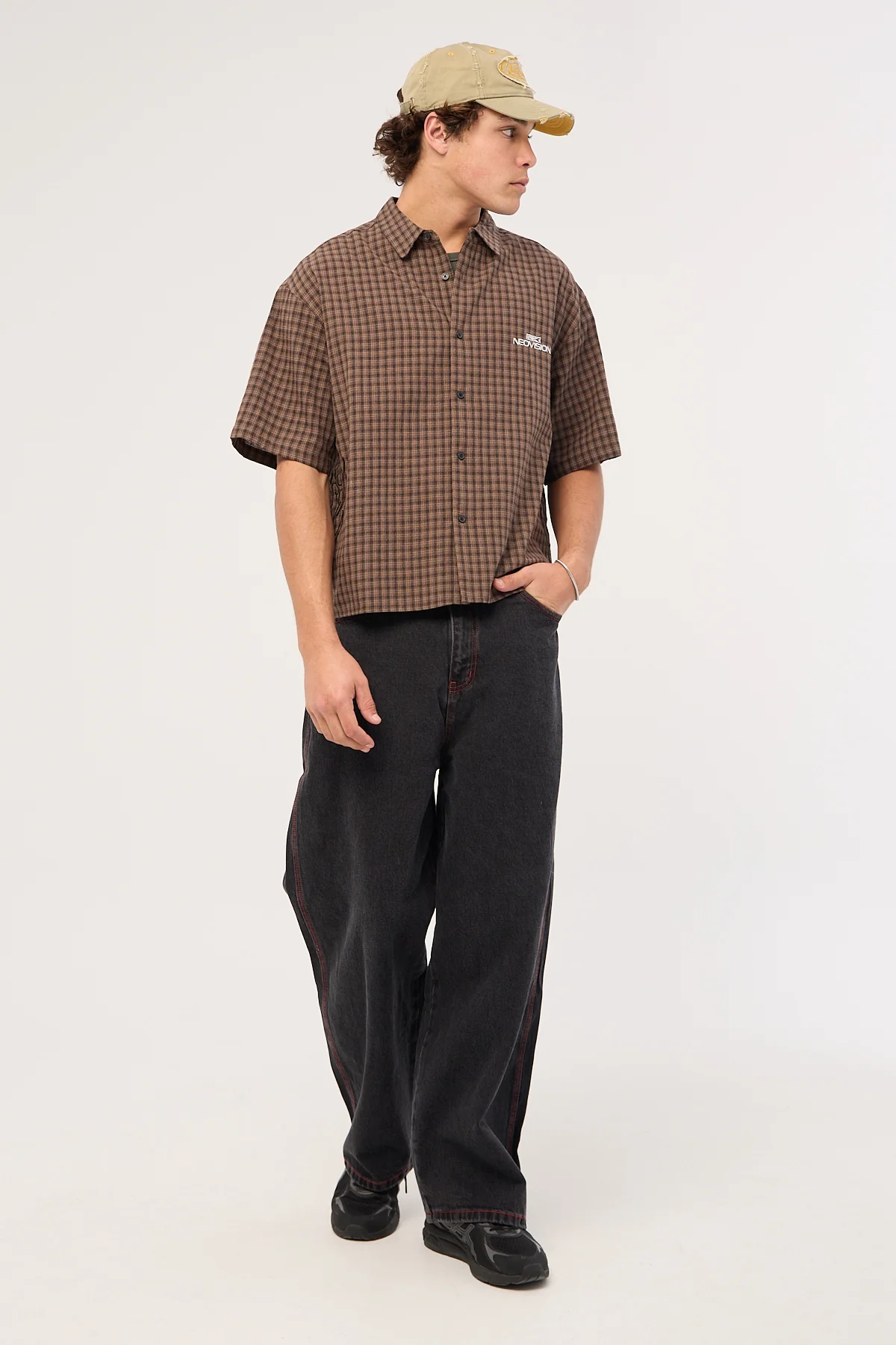 Neovision Tribal Oversize Cropped Shirt Brown Check - Image 4