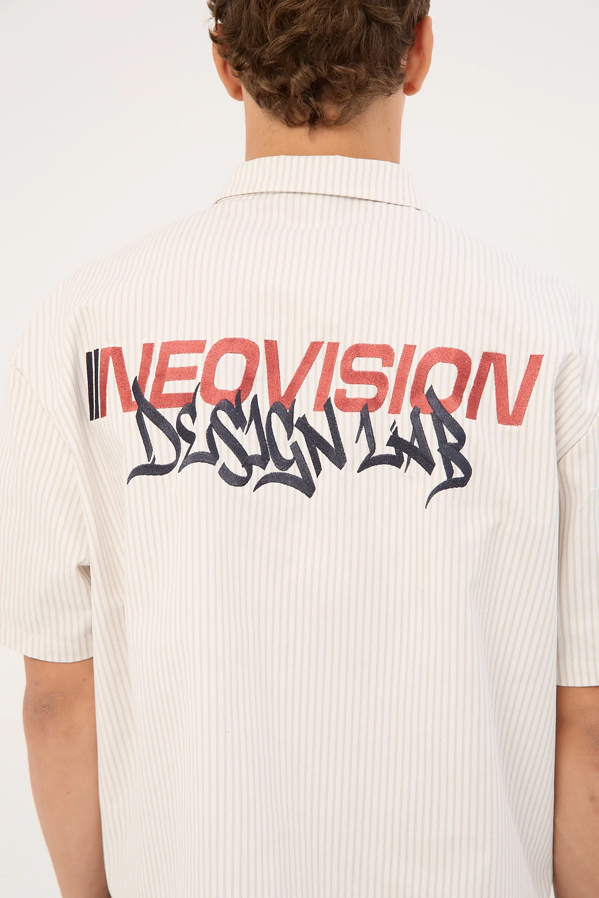 Neovision Zephyr Cropped Oversize Short Sleeve Shirt Grey Stripe - Image 10