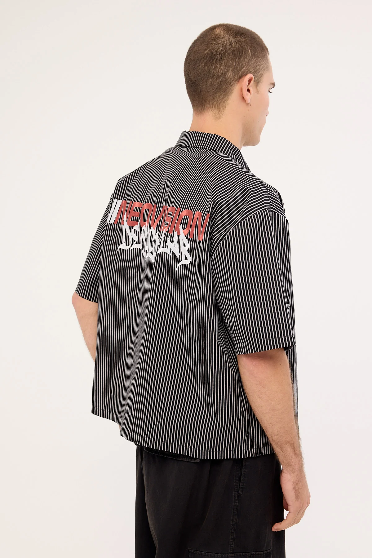 Neovision Zephyr Oversize Cropped Shirt Black/Grey Stripe - Image 2
