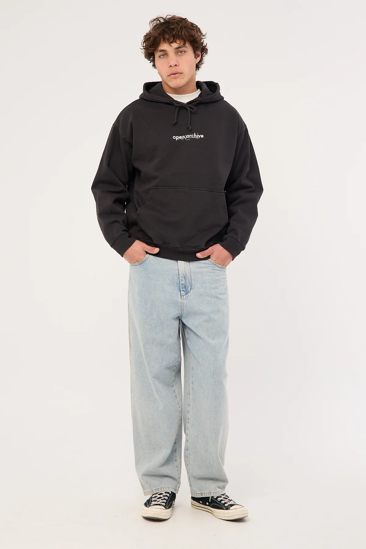Open Archive Minimal Boxy Hoodie Washed Black - Image 3
