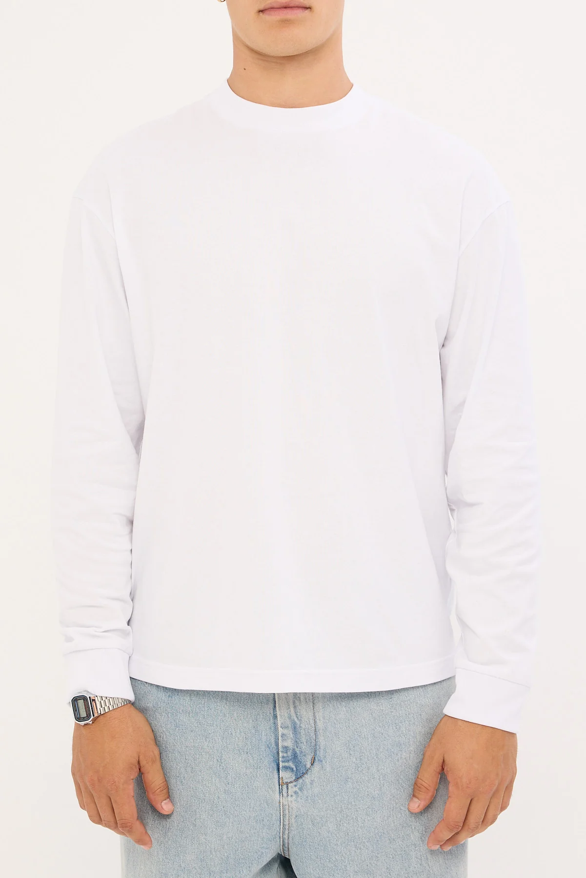 Open Archive Organic Boxy Long Sleeve Tee White - Image 7