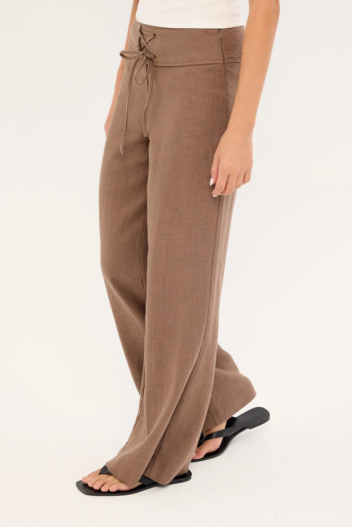 Perfect Stranger Abby Linen Mid Rise Pants Taupe - Image 3