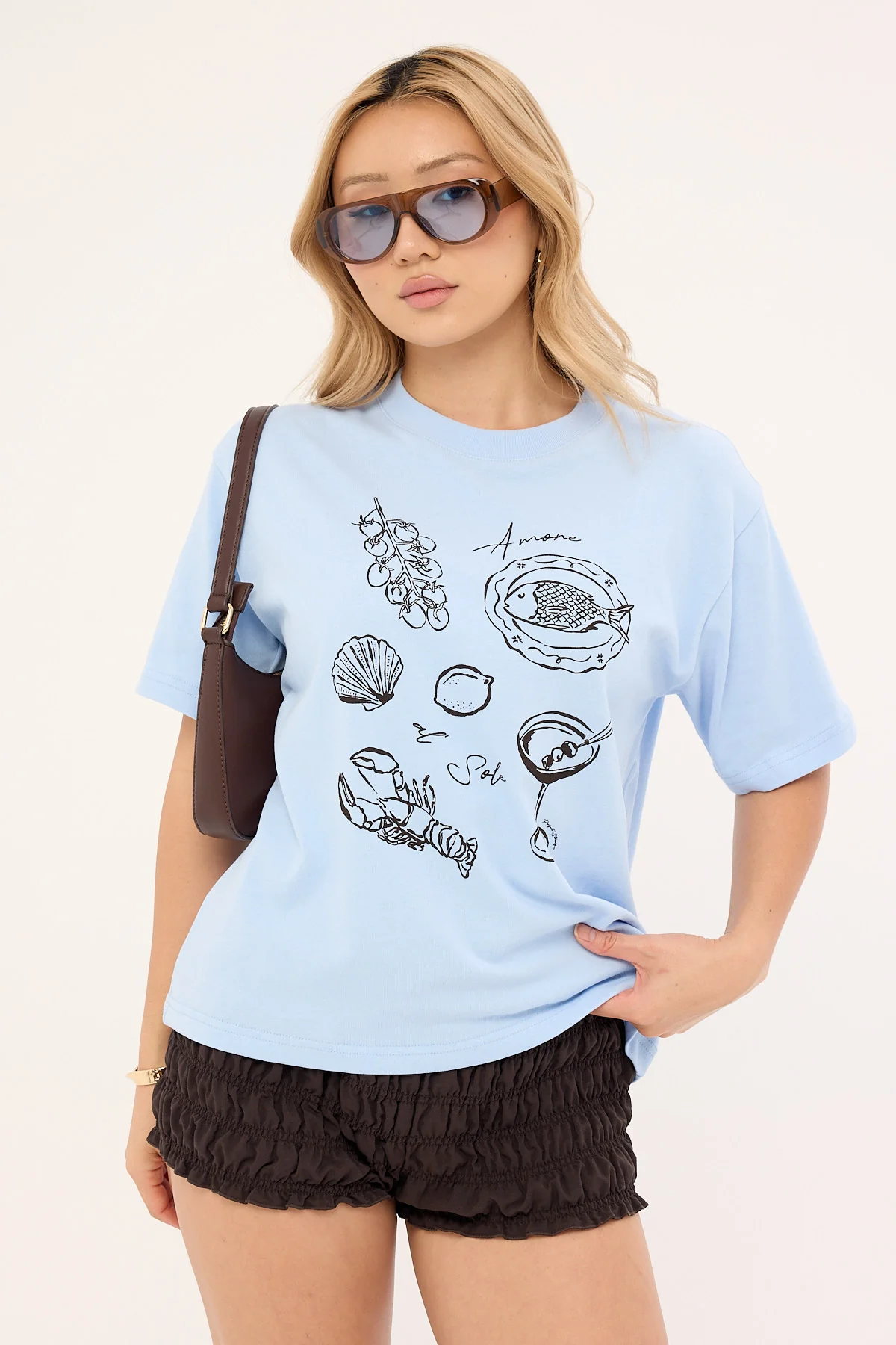 Perfect Stranger Amore Al Sole Oversized Graphic Tee Blue - Image 3