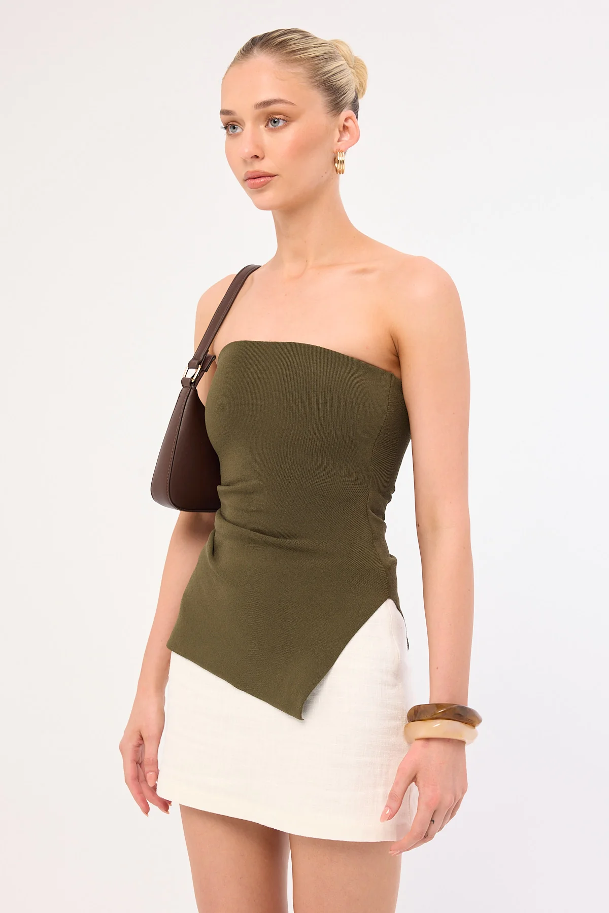 Perfect Stranger Athena Strapless Knit Top Khaki - Image 3