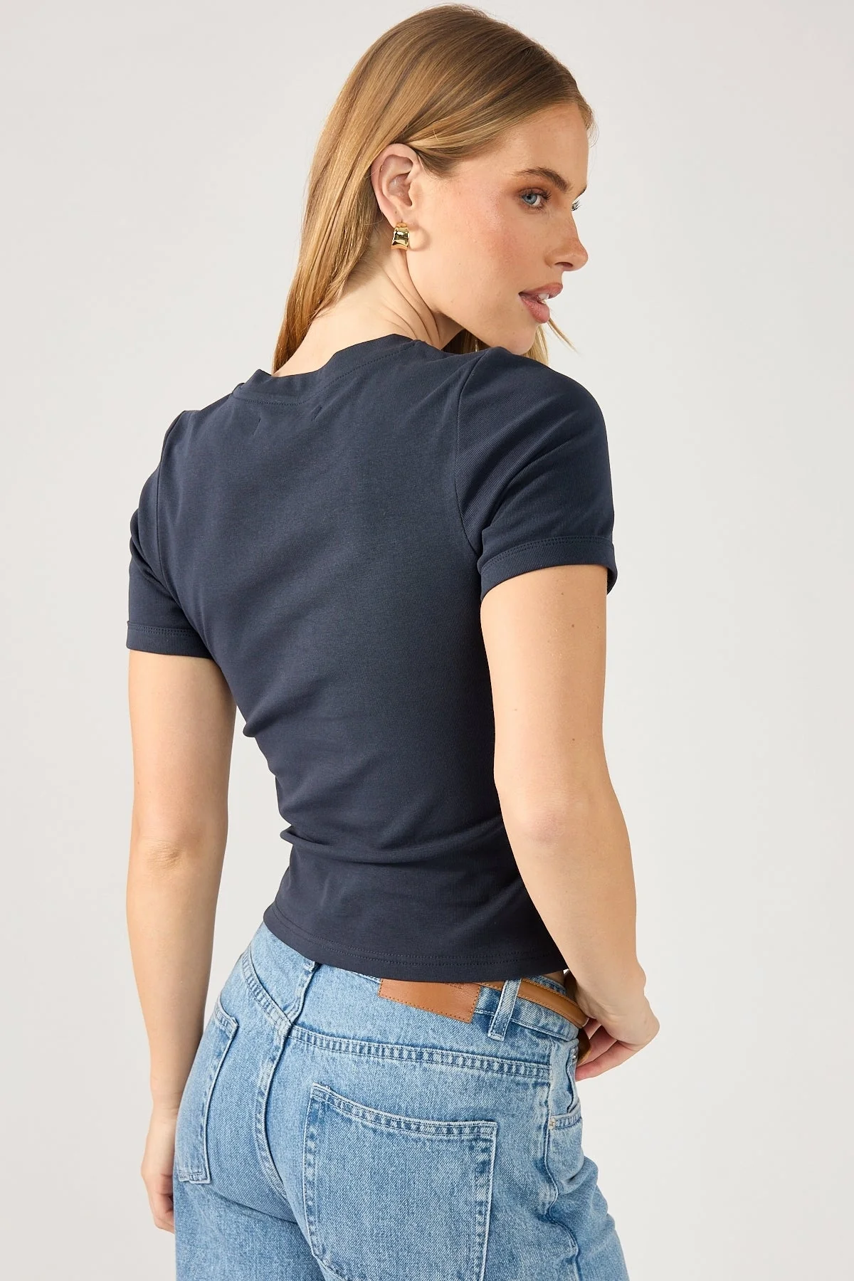 Perfect Stranger Bind Cap Sleeve Tee Navy - Image 5