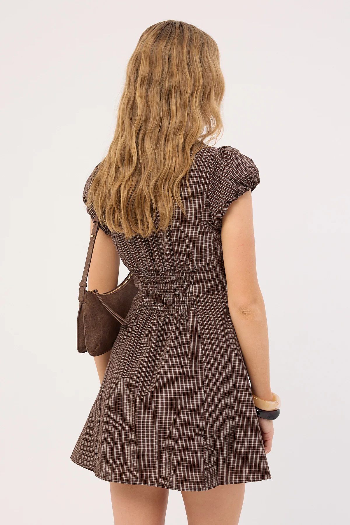 Perfect Stranger Bliana Collar Mini Dress Brown Check - Image 6